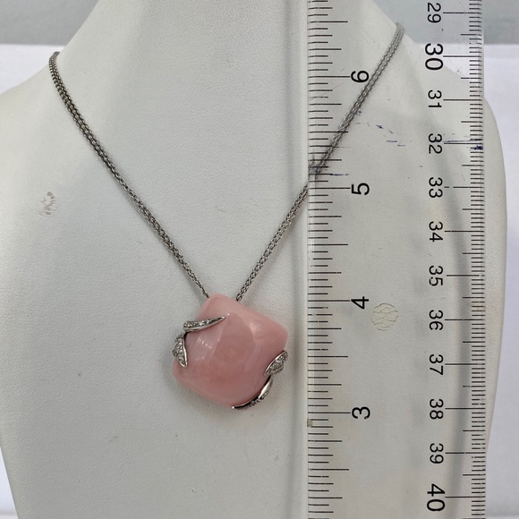 LucaCarati18KWGPinkOpalDiamondNecklaceDouble Chain - Picture 4 of 6